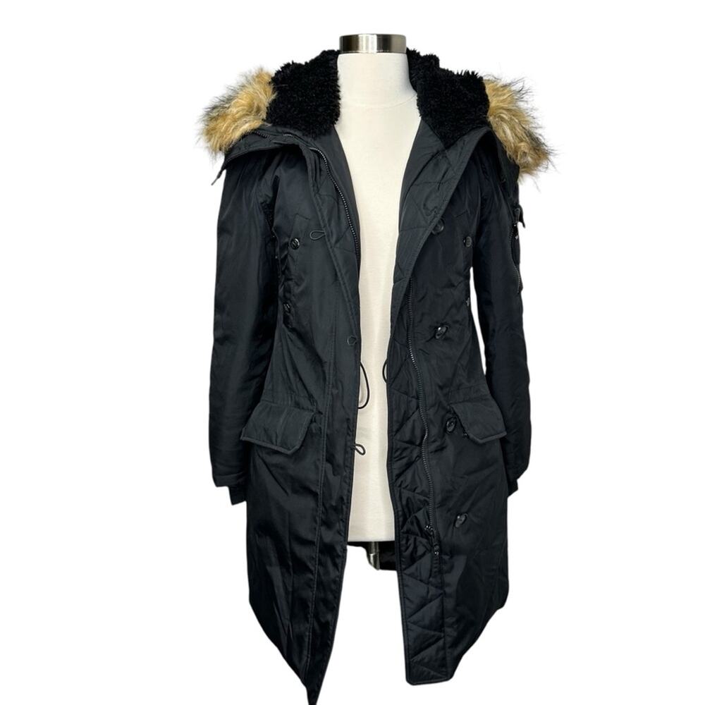 S13 SAM. NY Down Eskimo Coat Black Size XS Faux Fur Hood Jacket Warm